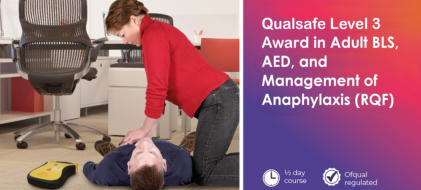 First aid response with office worker giving CPR during emergency