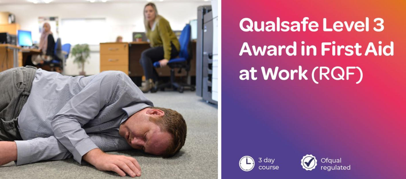 Office worker checking on unconscious colleague lying on the floor